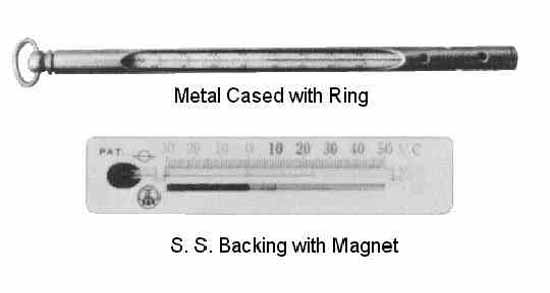 THERMOMETER FOR REFRIGERATOR, METAL CASED W/RING -20TO50DEG