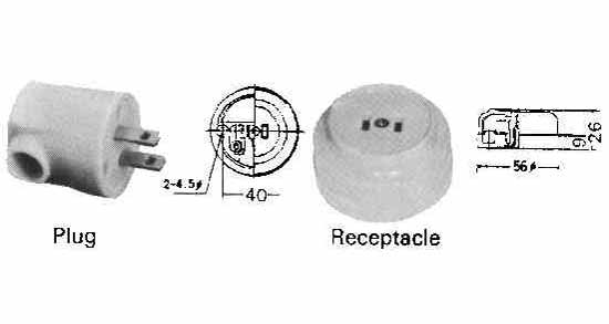 PLUG &amp; RECEPTACLE 2-FLAT PIN, NON-WATERTIGHT PHENOL RESIN